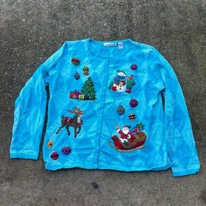 Festive Blue Christmas Cardigan